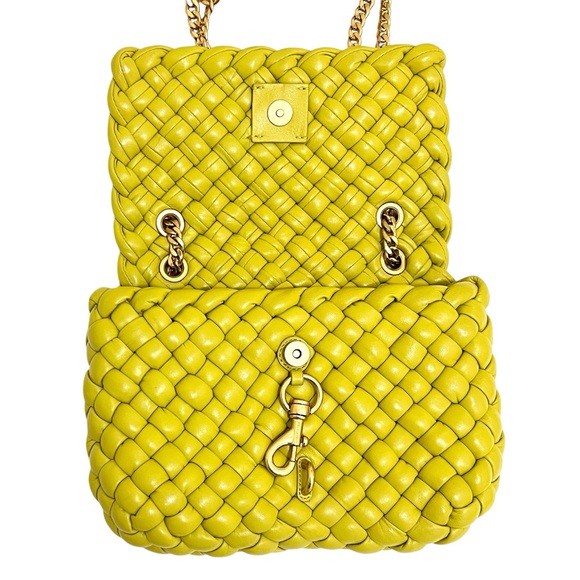 REBECCA MINKOFF Woven Leather Edie Flap Handbag Yellow - Picture 10 of 16